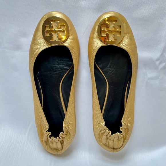 Tory Burch Shoes - Tory Burch Reva Gold Ballet Flat, Size 8.5